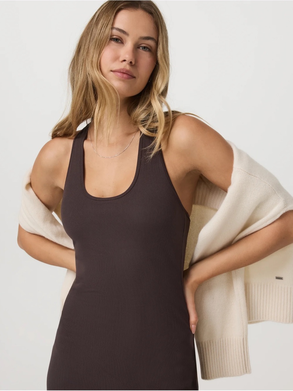 Vuori Pose Scoop-Neck Maxi Dress in French Roast Size Medium - Picture 2 of 6